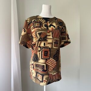 Vintage Y2K K.C. Studio Multicolored Abstract Print Relaxed Fit Blouse